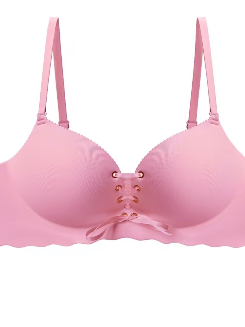 LUCKYMEEKY Drawstring Pink Lace-Up Push-Up Bra - Women Intimates